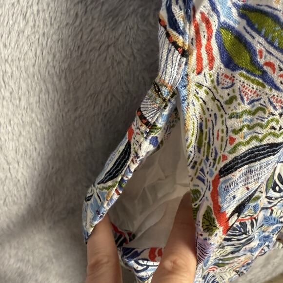 C&C California 100% Linen Shirt Dress Medium Botanical Button Up Short Sleeve - Picture 5 of 9